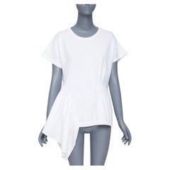 DRIES VAN NOTEN white cotton asymmetric ruffle peplum hem tshirt M