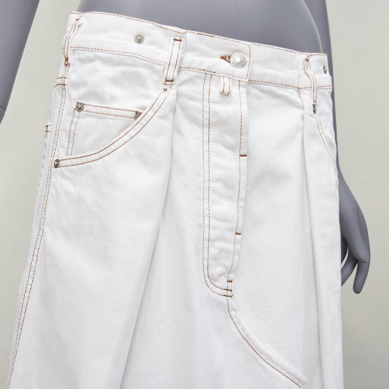 DRIES VAN NOTEN white cotton brown overstitched A-line denim skirt FR38 M
Reference: DYTG/A00065
Brand: Dries Van Noten
Material: Cotton
Color: White, Brown
Pattern: Solid
Closure: Button Fly
Extra Details: Hidden button fly.
Made in: