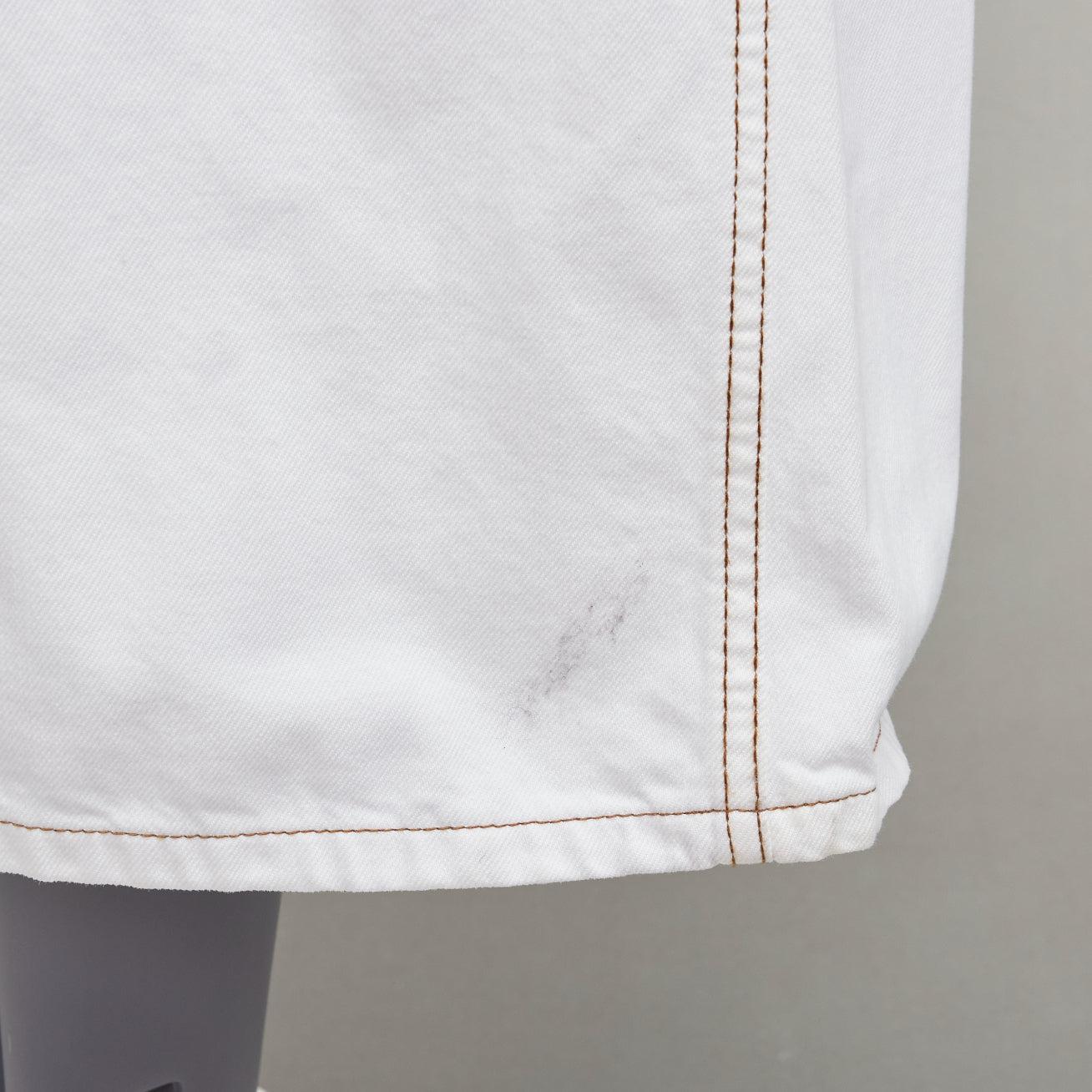 DRIES VAN NOTEN white cotton brown overstitched A-line denim skirt FR38 M For Sale 3