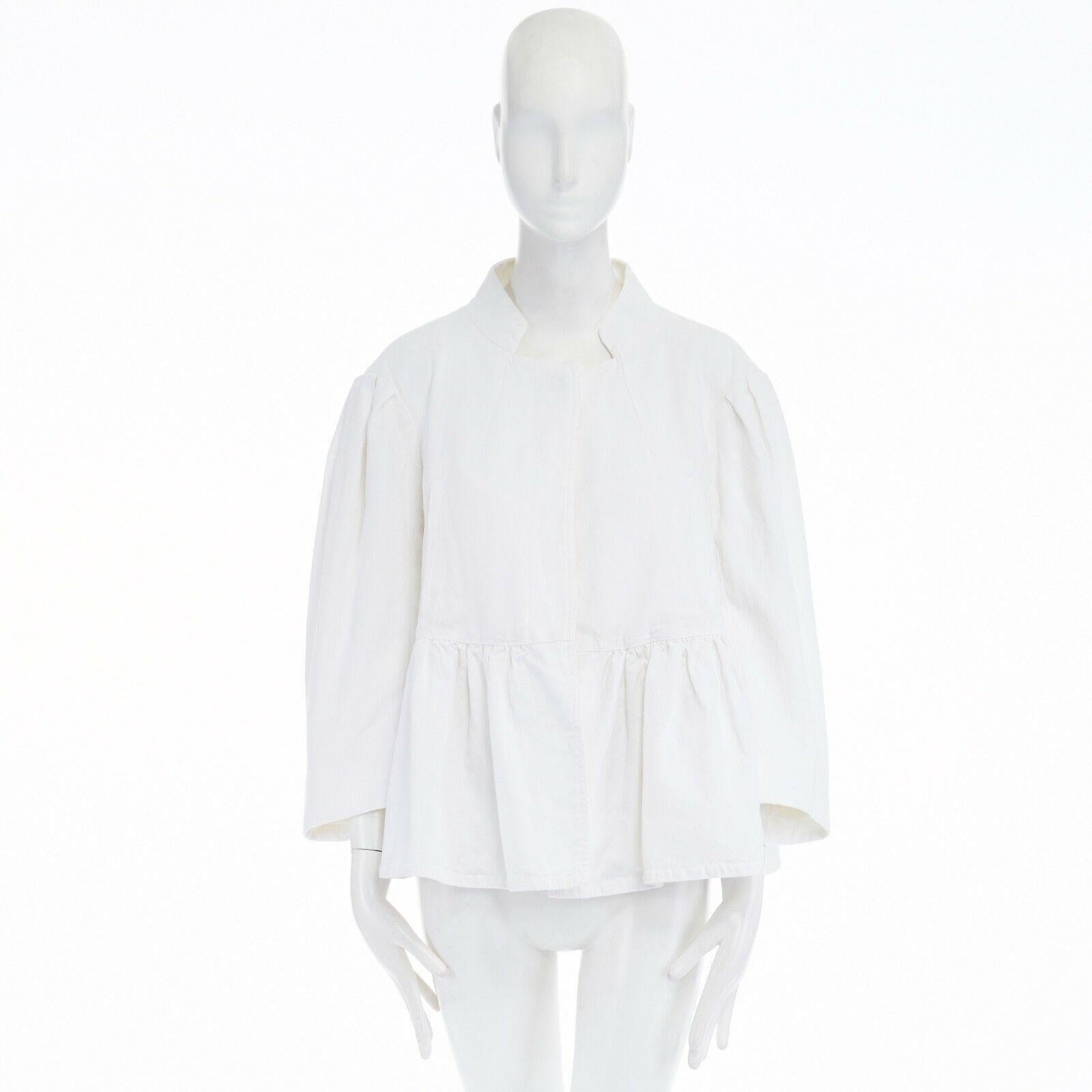 DRIES VAN NOTEN white cotton linen flared hem cropped sleeve oversized jacket XS 
Reference: TGAS/A01491 
Brand: Dries Van Noten 
Designer: Dries Van Noten 
Material: Cotton 
Color: White 
Pattern: Solid 
Closure: Button 
Extra Detail: Cotton,