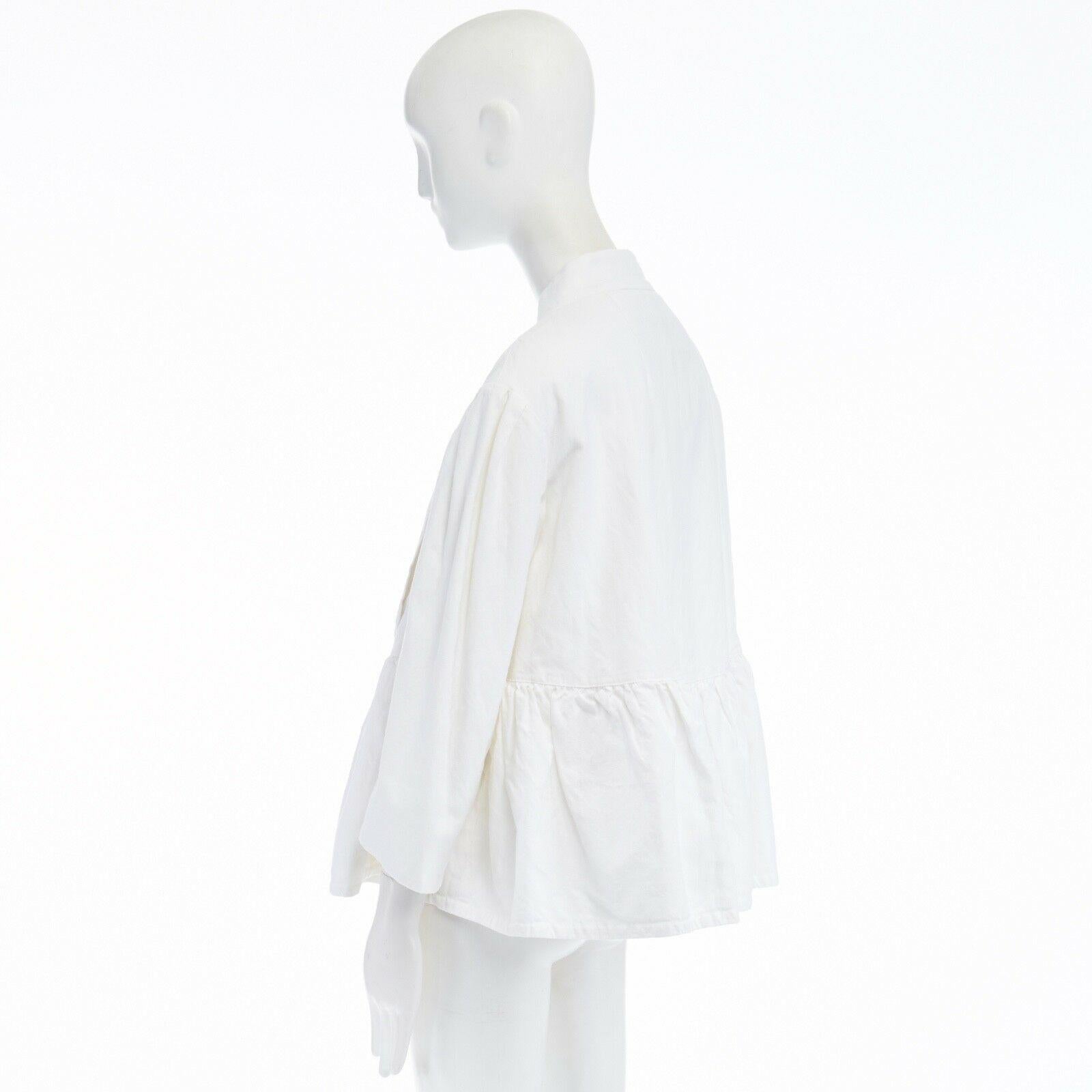 DRIES VAN NOTEN white cotton linen flared hem cropped sleeve oversized jacket XS In Excellent Condition In Hong Kong, NT