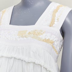 DRIES VAN NOTEN white mixed fabric yellow sequin mou mou midi dress FR36 S