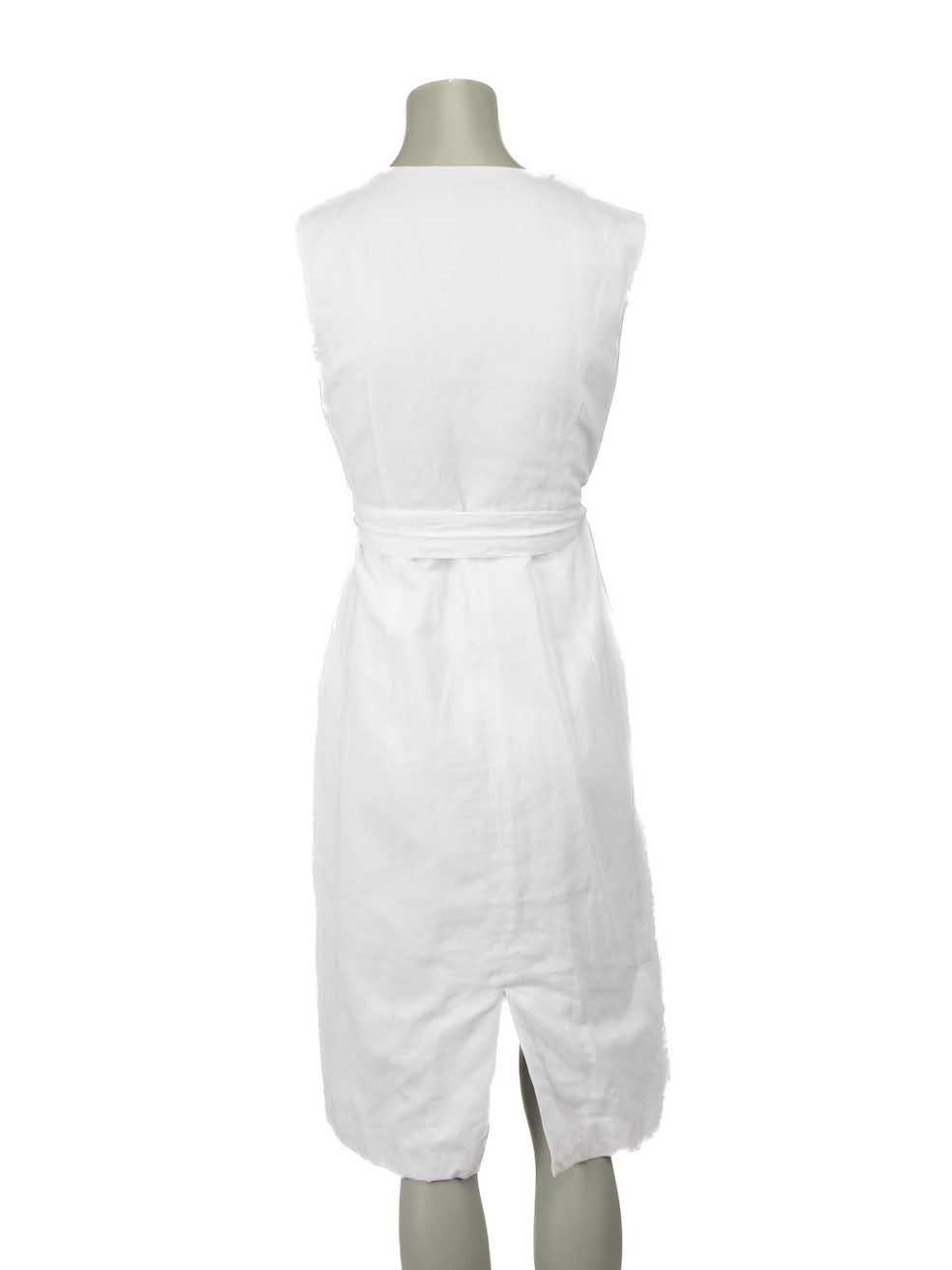 Dries Van Noten White Ruffle Accent Midi Dress Size S In Excellent Condition For Sale In London, GB