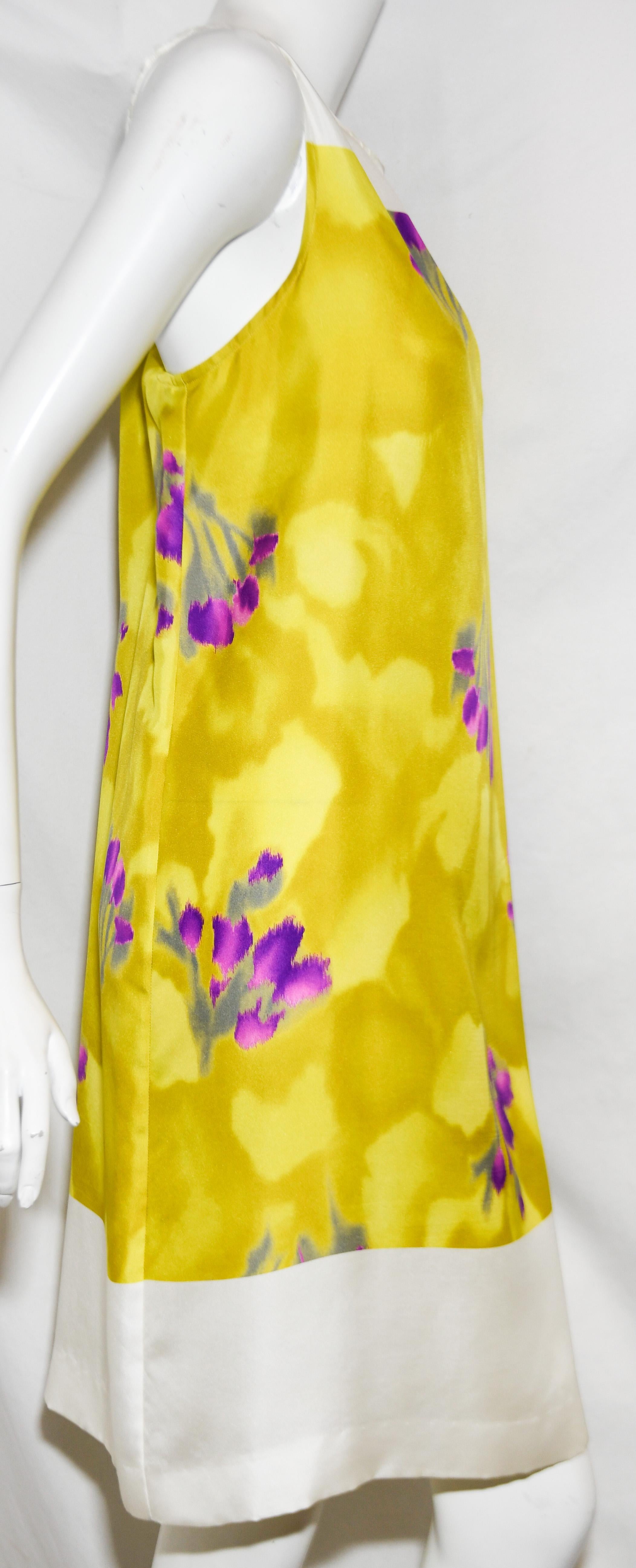 Dries Van Noten White, Yellow & Violet Floral Sleeveless Dress In Excellent Condition For Sale In Palm Beach, FL