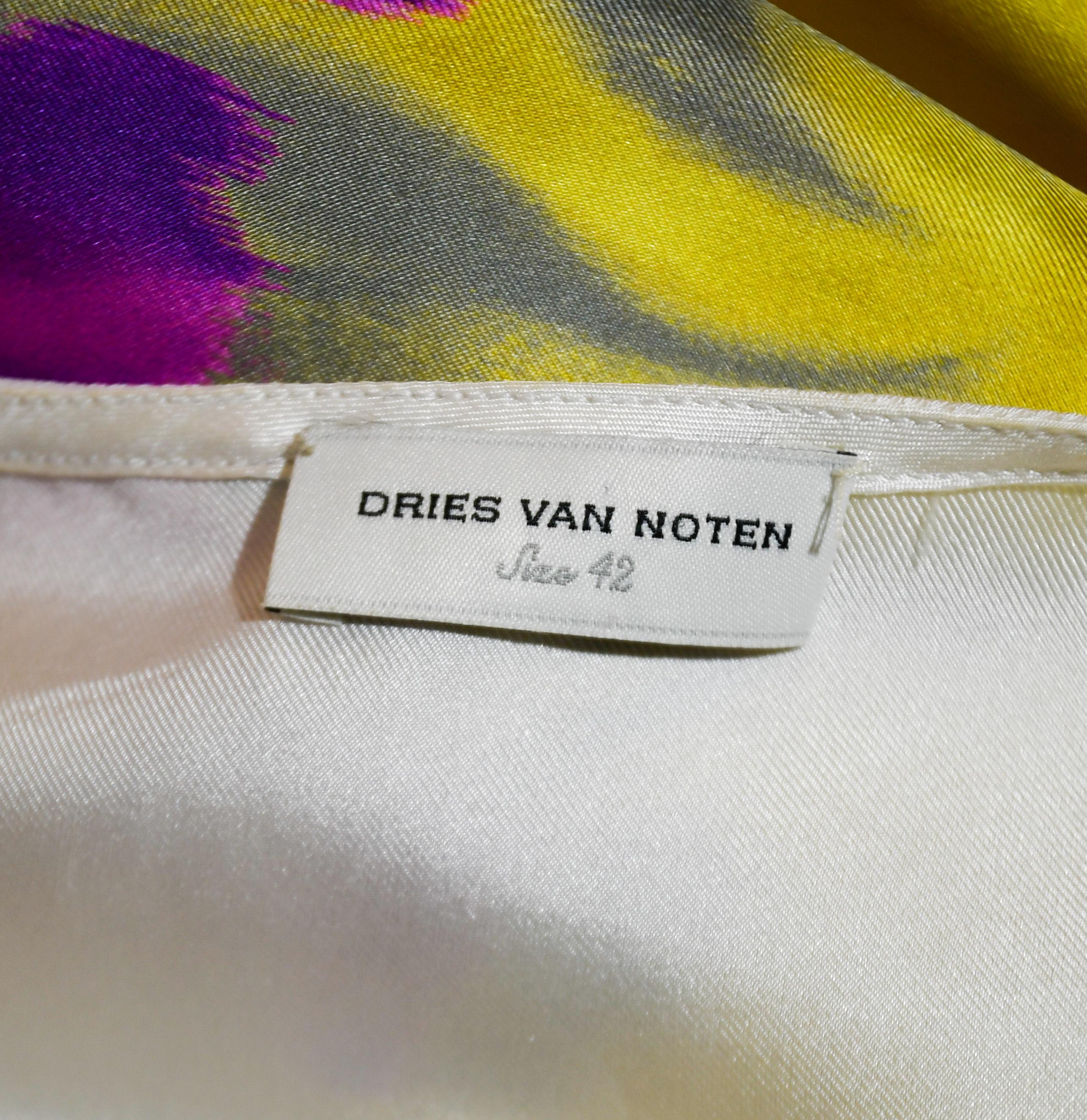 Women's Dries Van Noten White, Yellow & Violet Floral Sleeveless Dress For Sale