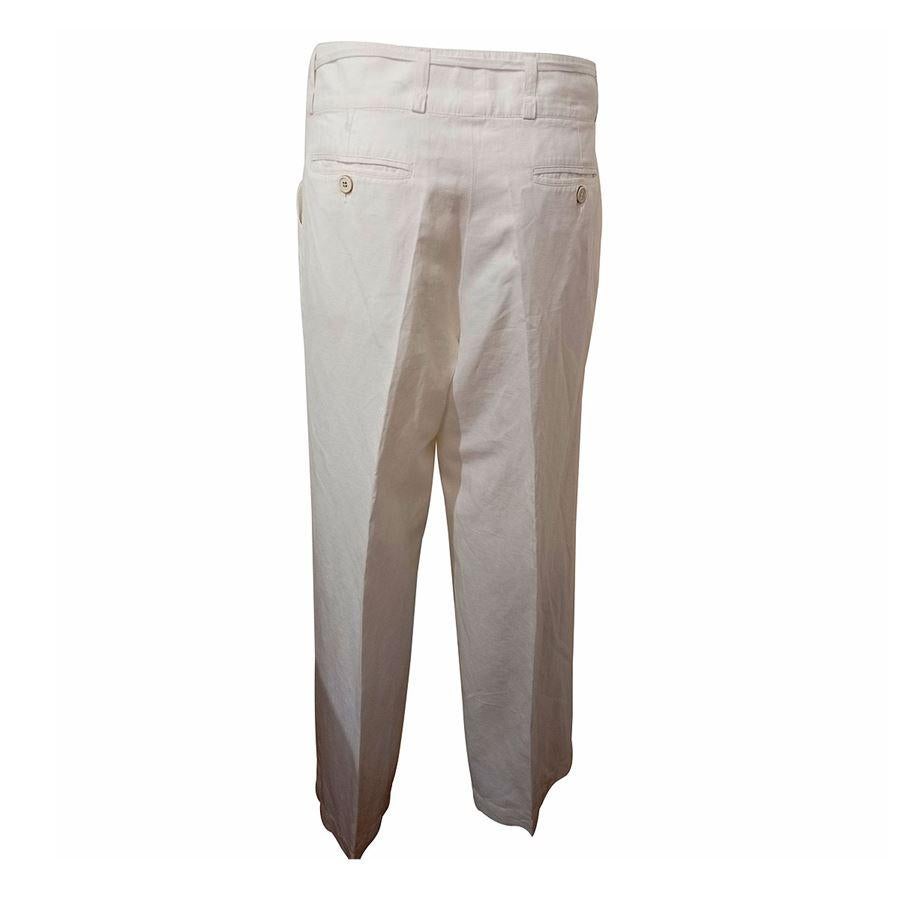 Linen (54%) Cotton (46%) White color High waist Four pockets Total length cm 98 (38,58 inches) Waist cm 39 (15,35 inches)
