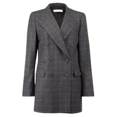 Dries Van Noten Women's Grey Tartan Pattern Double Breasted Blazer