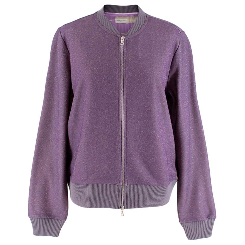 Dries Van Noten Women's Purple Knit Sparkle Bomber Jacket M