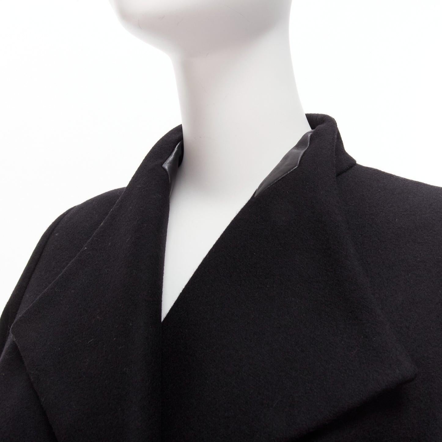 DRIES VAN NOTEN wool blend leather panel insert longline belted coat FR38 M For Sale 4