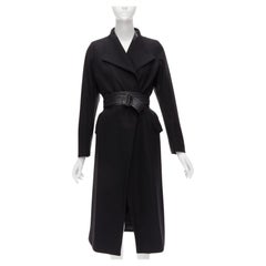 DRIES VAN NOTEN - Manteau long à ceinture en laine mélangée avec insert de panneaux de cuir FR38 M