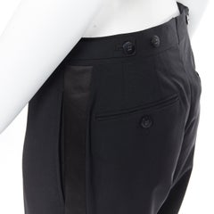 DRIES VAN NOTEN wool cotton blend black verticle striped cropped trousers IT46