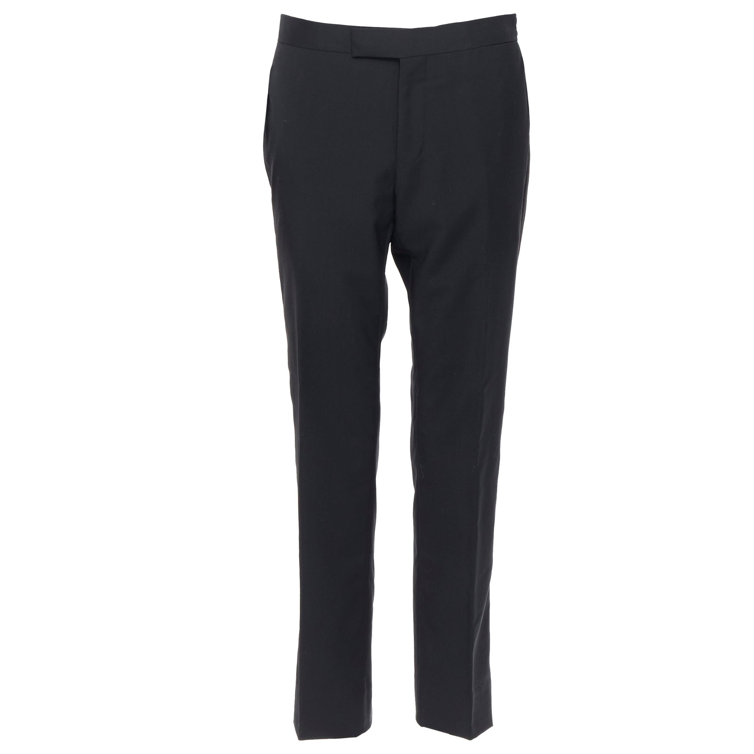 DRIES VAN NOTEN wool cotton blend black verticle striped cropped trousers IT46