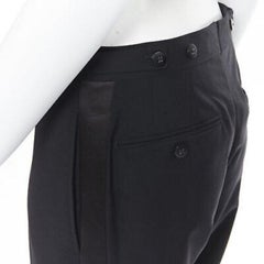 DRIES VAN NOTEN wool cotton blend black verticle striped cropped trousers IT46 S