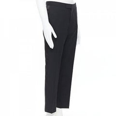 DRIES VAN NOTEN wool cotton blend black verticle striped cropped trousers IT46 S