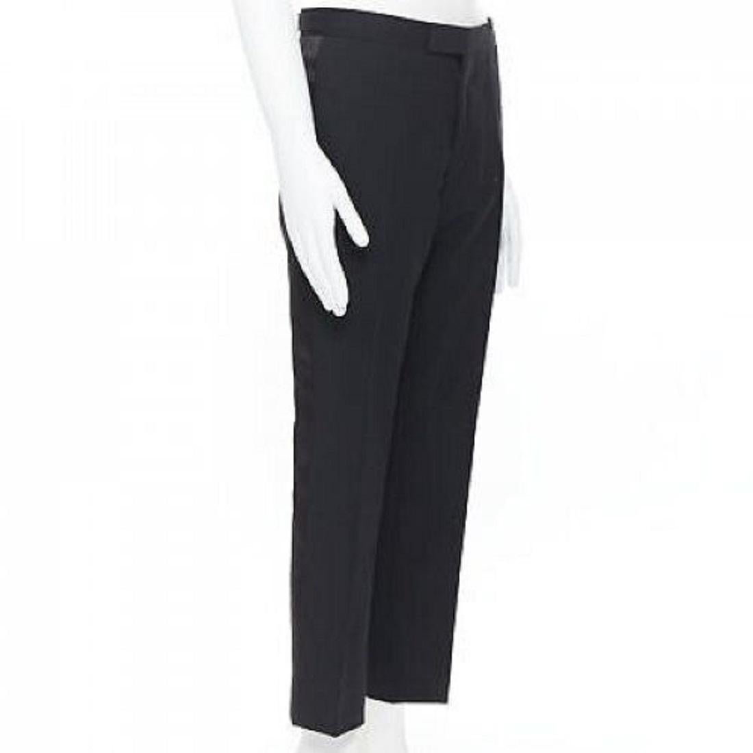 Black DRIES VAN NOTEN wool cotton blend black verticle striped cropped trousers IT46 S For Sale