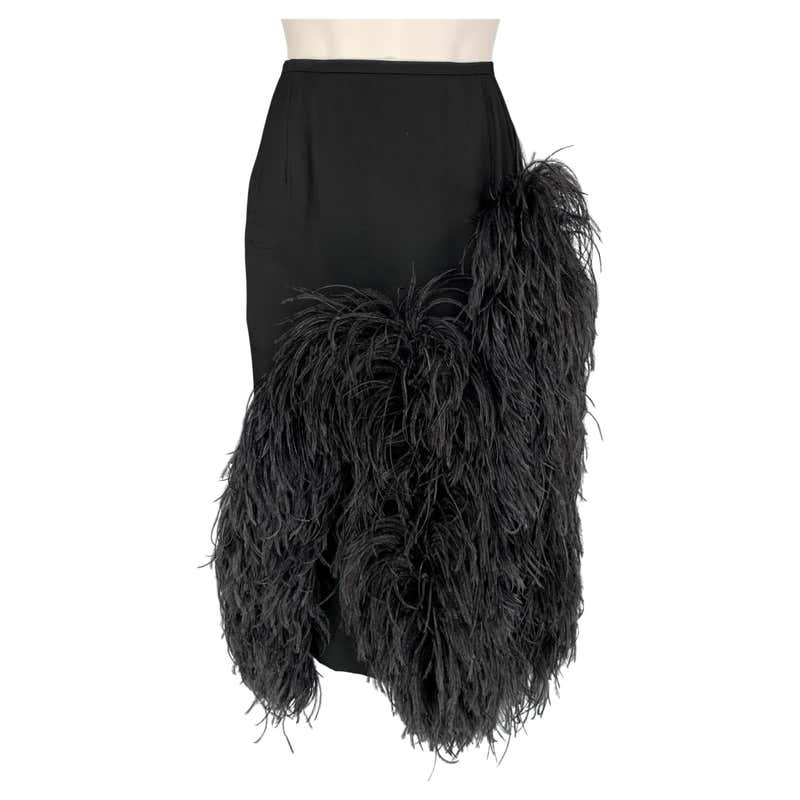 DRIES VAN NOTEN x Christian LaCroix Size 6 Black Viscose Feather Skirt ...