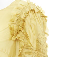 DRIES VAN NOTEN yellow 100% silk ruffle applique puff sleeve blouse FR38 M