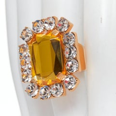 DRIES VAN NOTEN anillo de cóctel amarillo grande cristal transparente engastado en tono dorado
