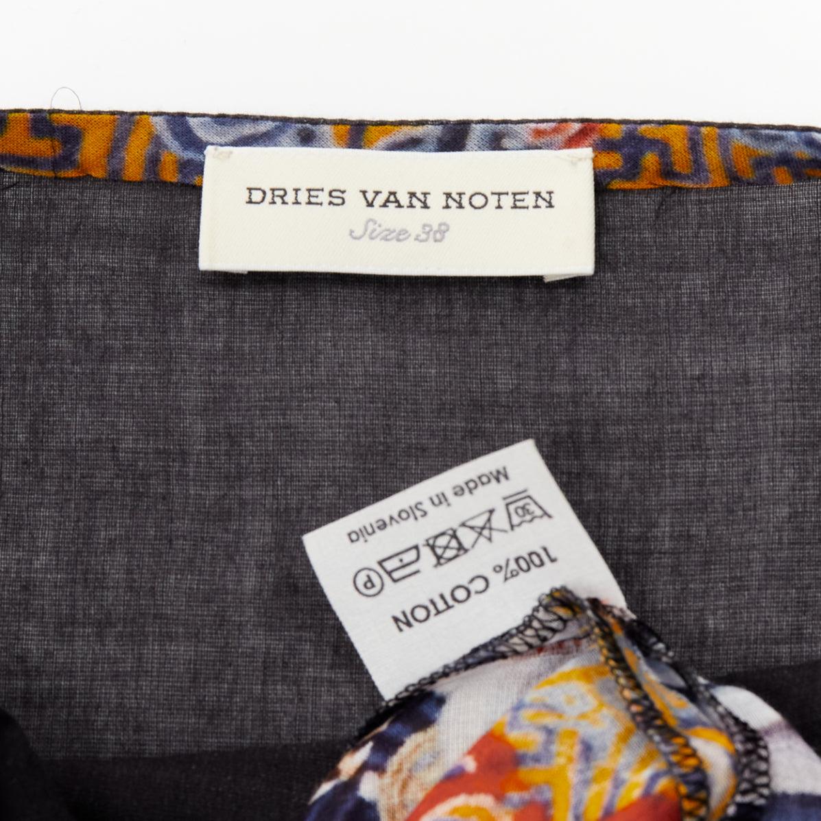 DRIES VAN NOTEN yellow black cotton oriental print boxy long sleeve top FR38 M For Sale 3