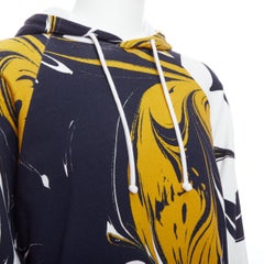 DRIES VAN NOTEN yellow black white marble swirl print cotton hoodie S