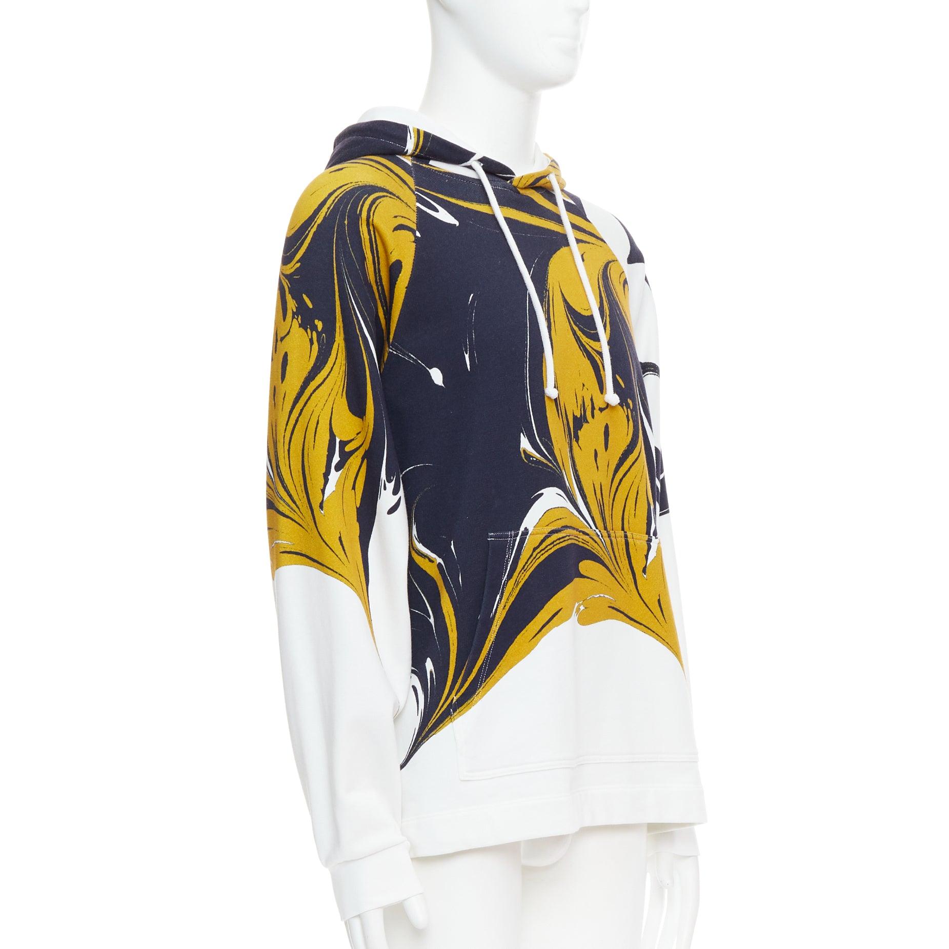 Beige DRIES VAN NOTEN yellow black white marble swirl print cotton hoodie S For Sale