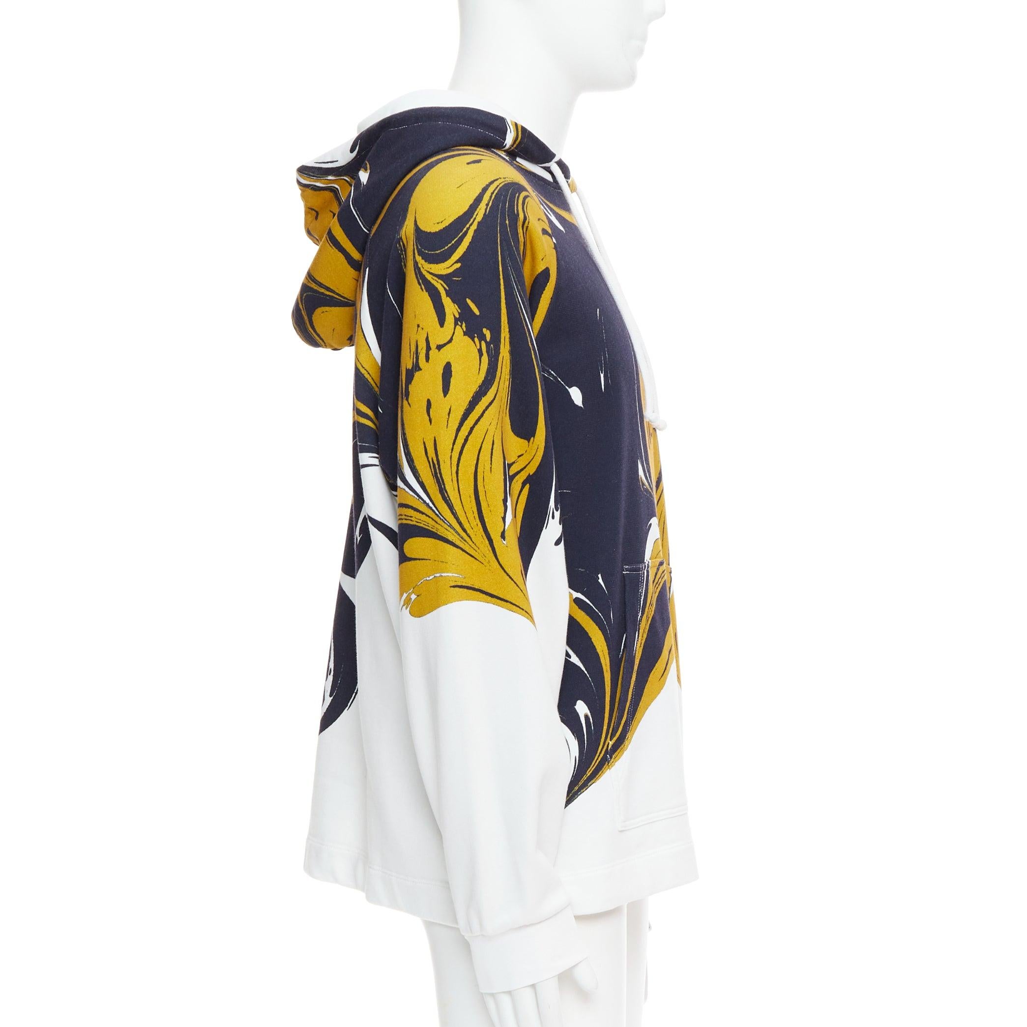 DRIES VAN NOTEN yellow black white marble swirl print cotton hoodie S In Good Condition For Sale In Hong Kong, NT