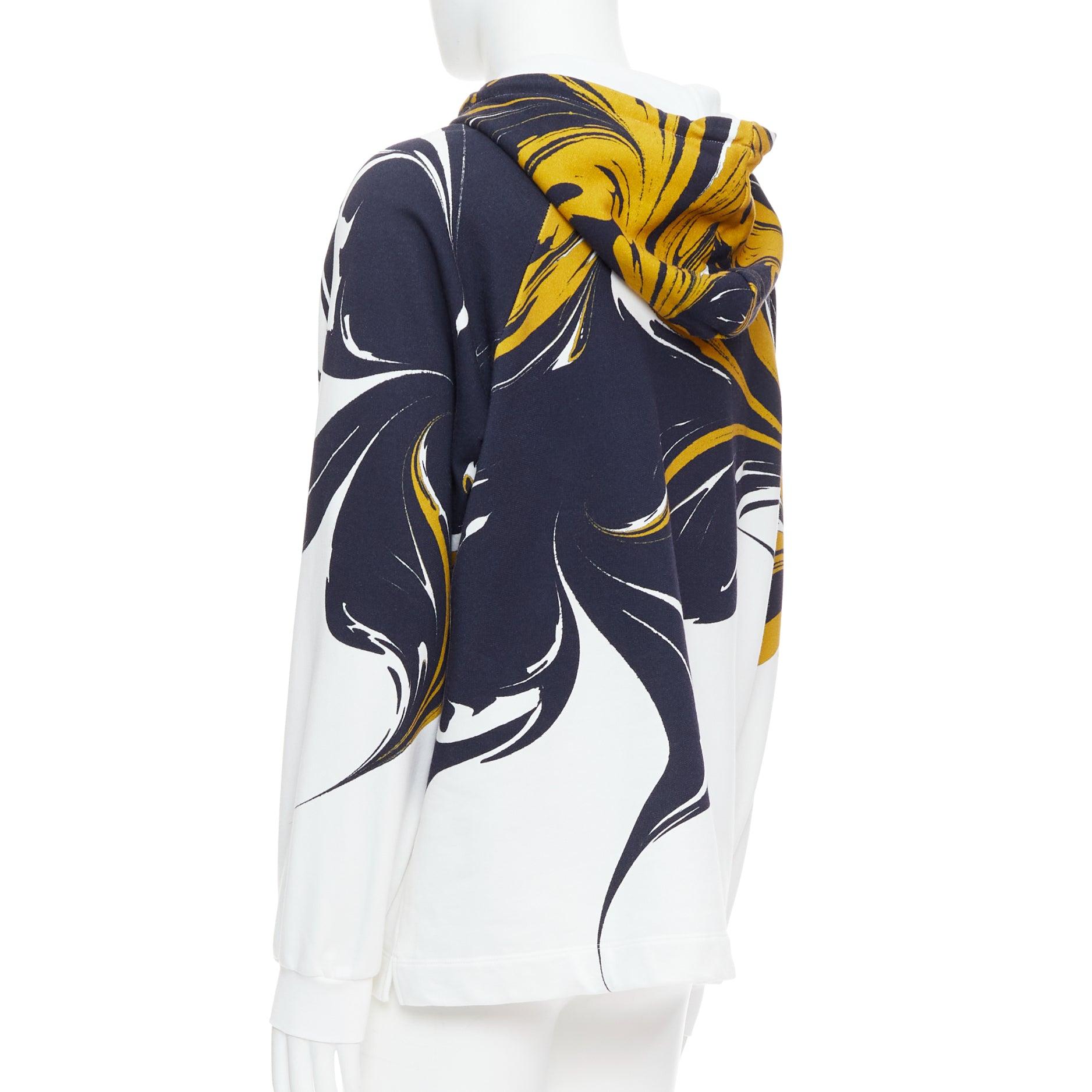 DRIES VAN NOTEN yellow black white marble swirl print cotton hoodie S For Sale 1