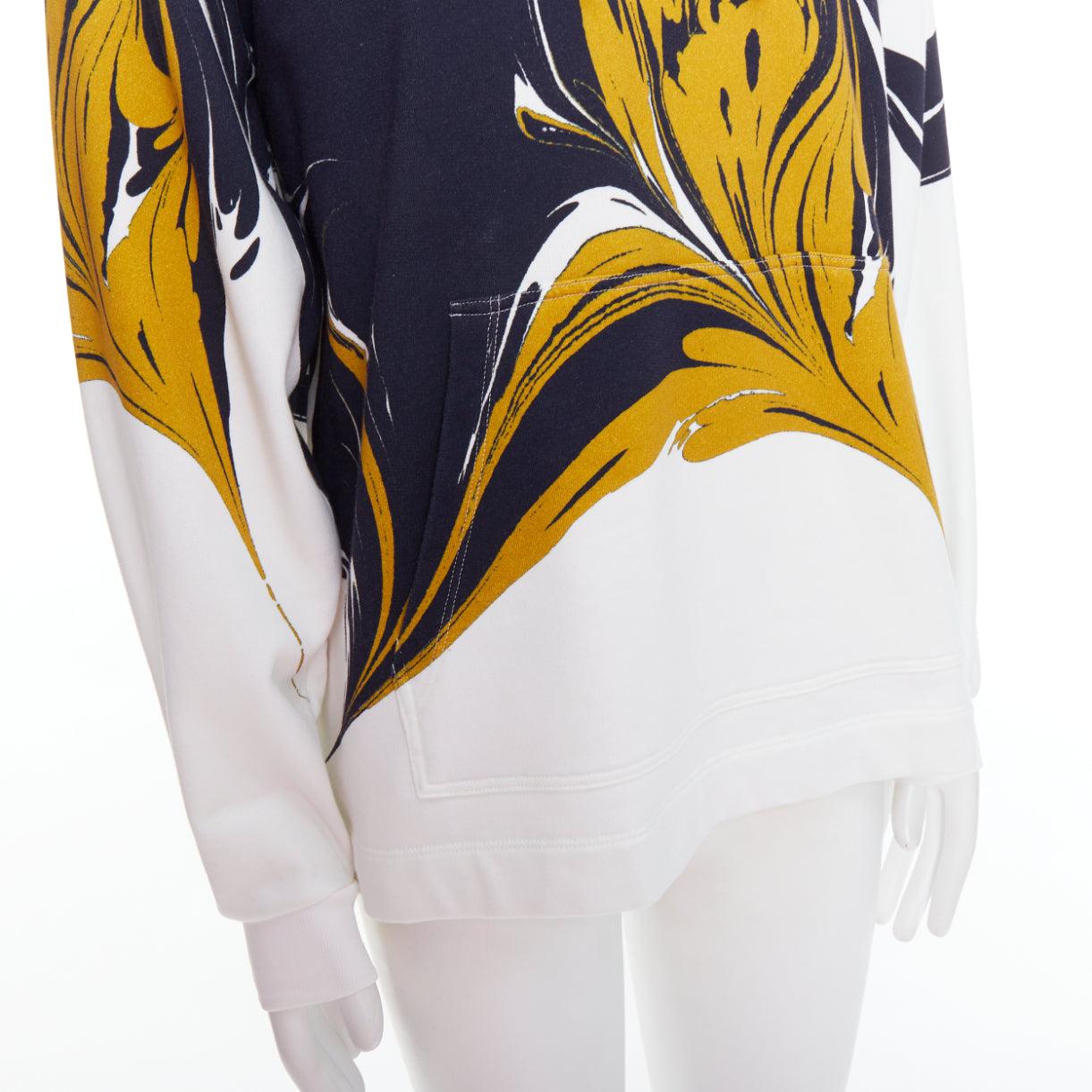 DRIES VAN NOTEN yellow black white marble swirl print cotton hoodie S For Sale 2