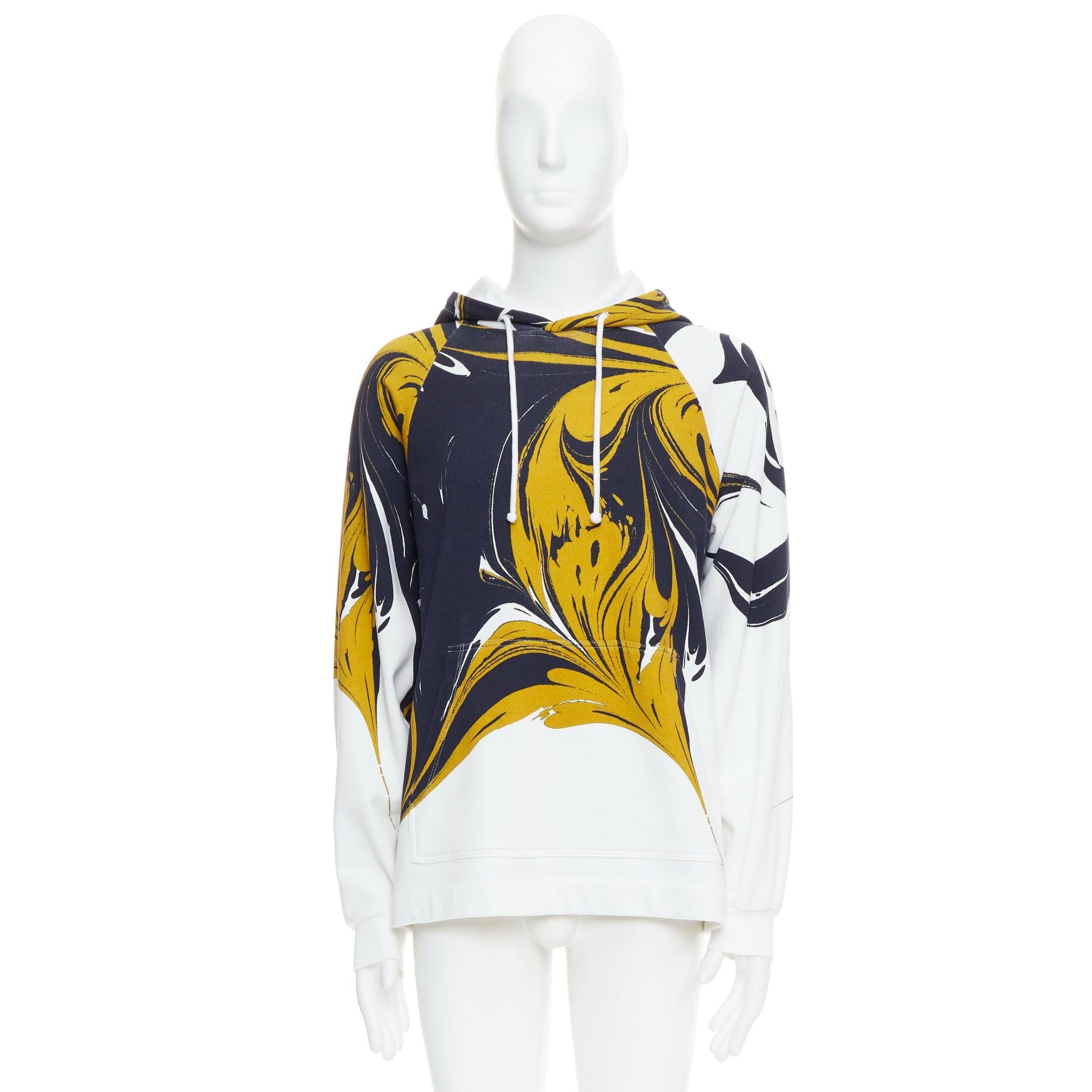 DRIES VAN NOTEN yellow black white marble swirl print cotton hoodie S For Sale 4