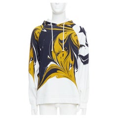 DRIES VAN NOTEN felpa con cappuccio in cotone con stampa a volute di marmo giallo nero bianco S.S. White