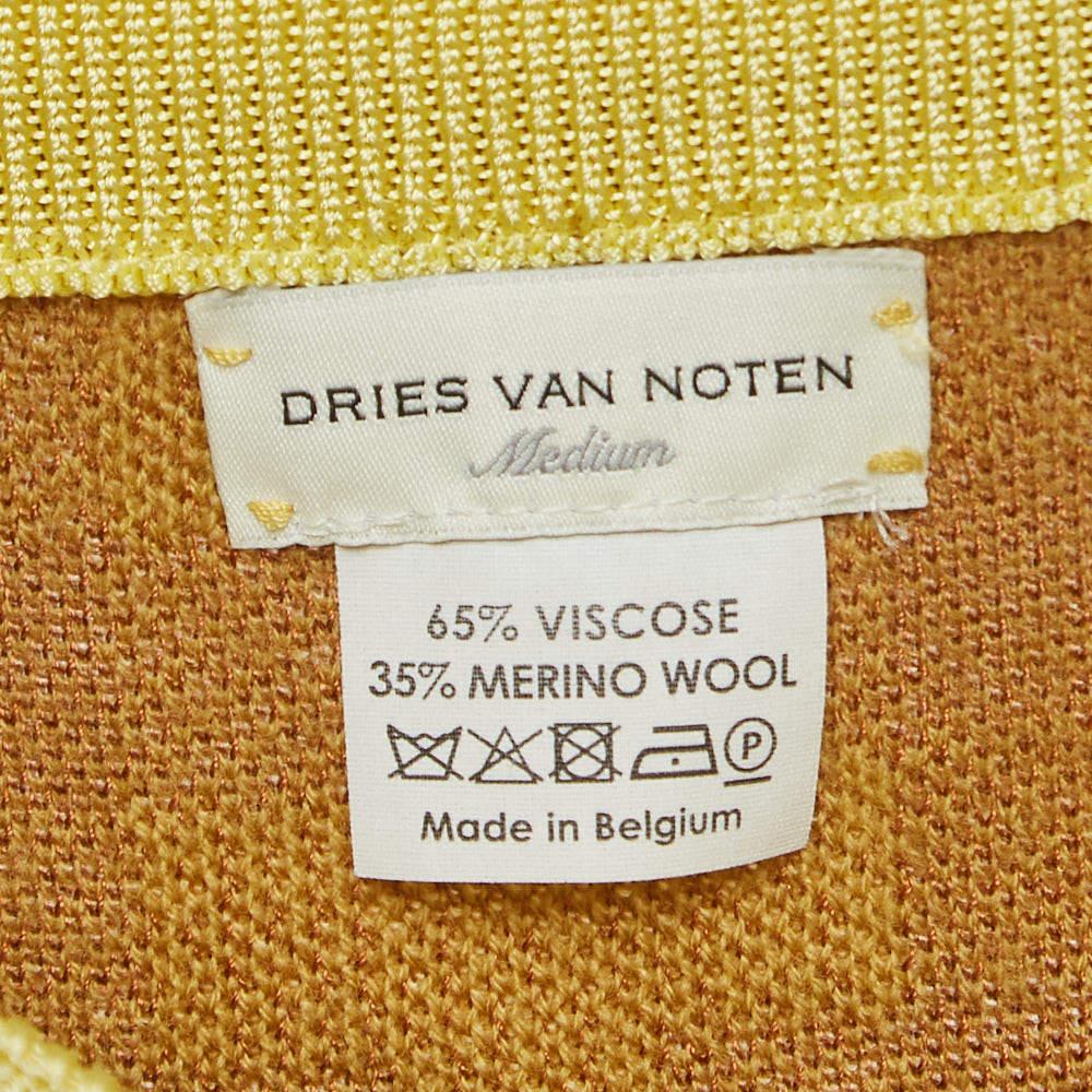 Women's Dries van Noten Yellow/Brown Checked Knit Midi Skirt M For Sale