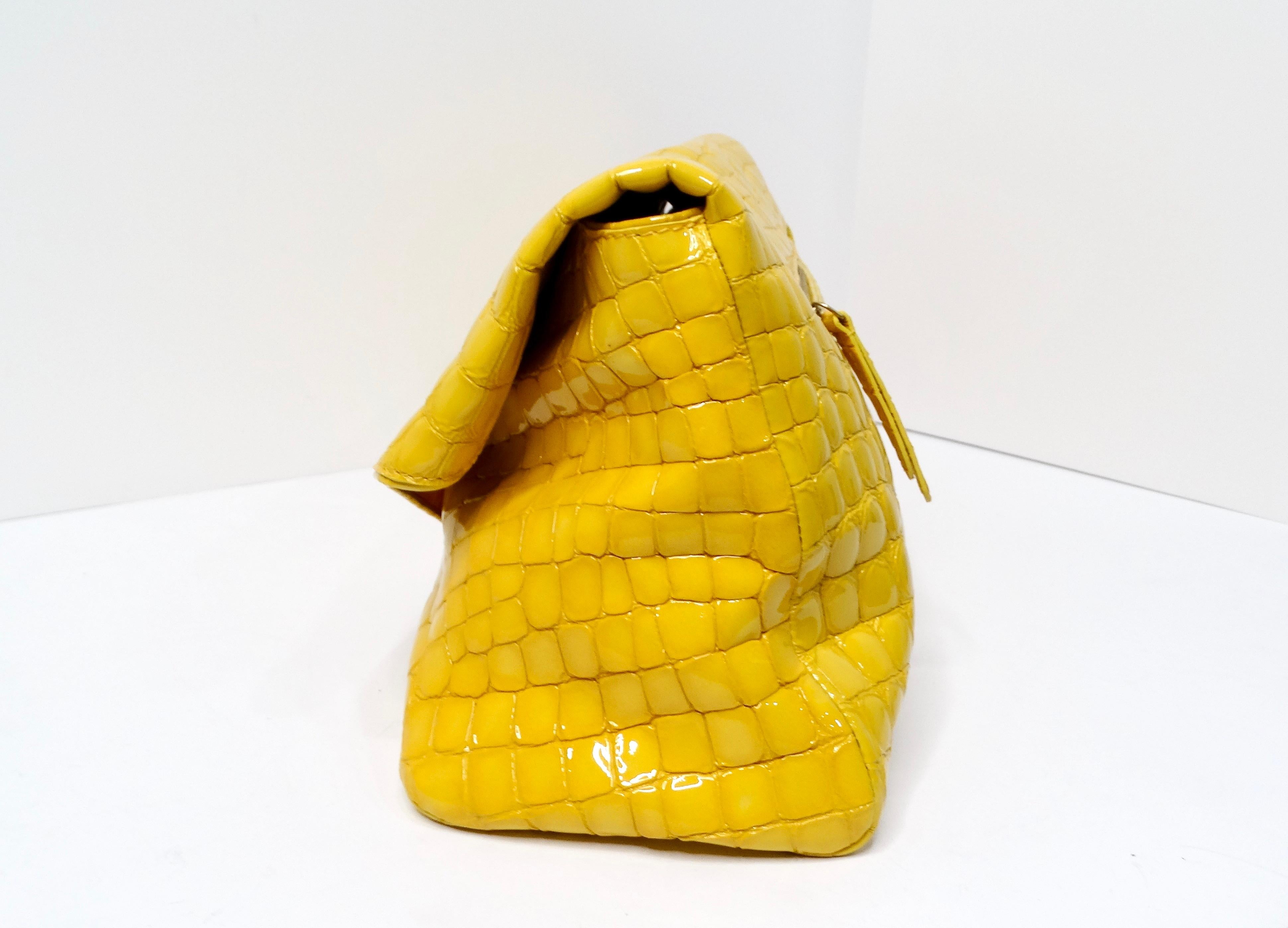 Dries Van Noten Yellow Glossed Faux Croc Large Clutch Bag In Good Condition In Scottsdale, AZ