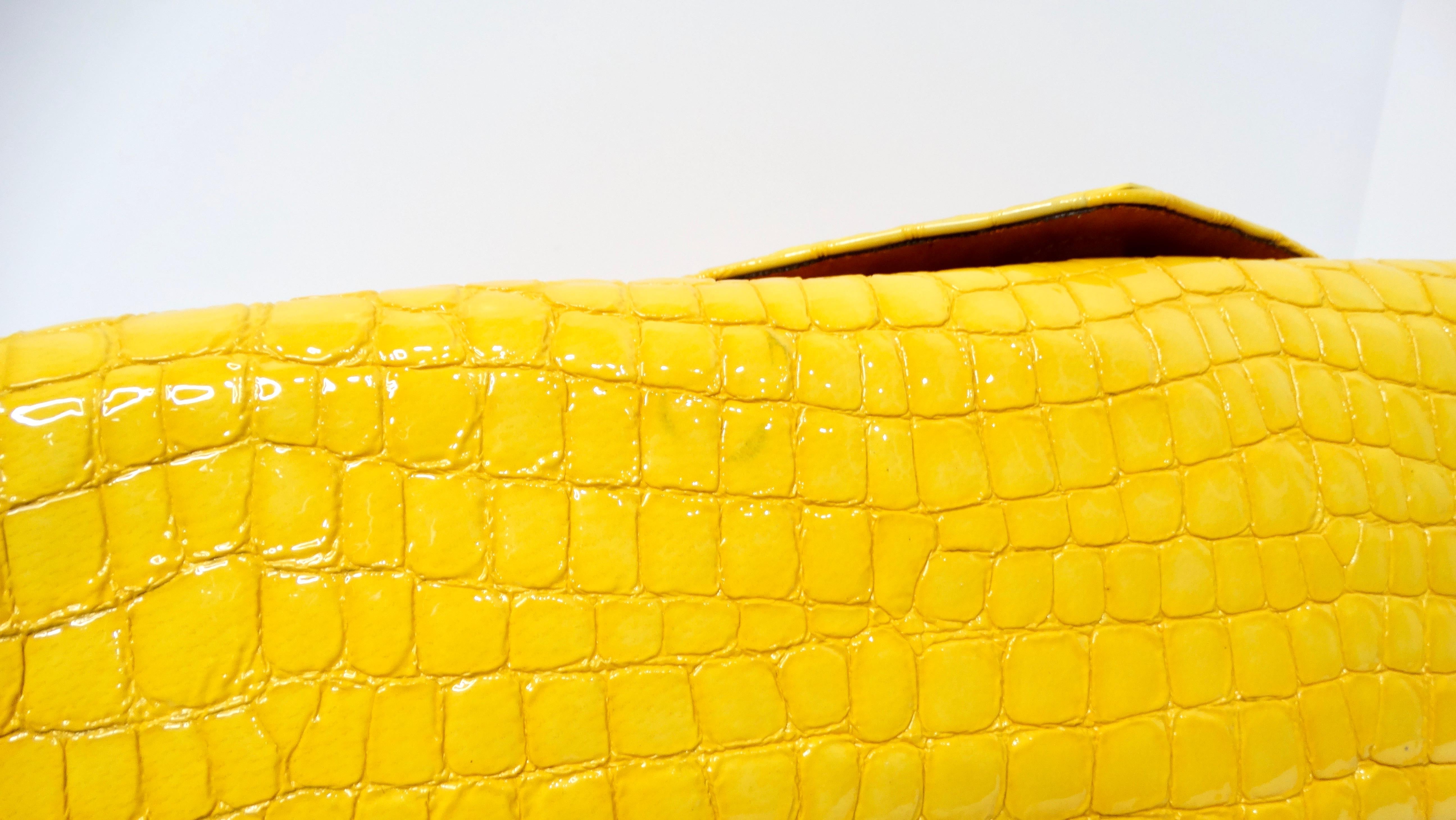 Dries Van Noten Yellow Glossed Faux Croc Large Clutch Bag 2