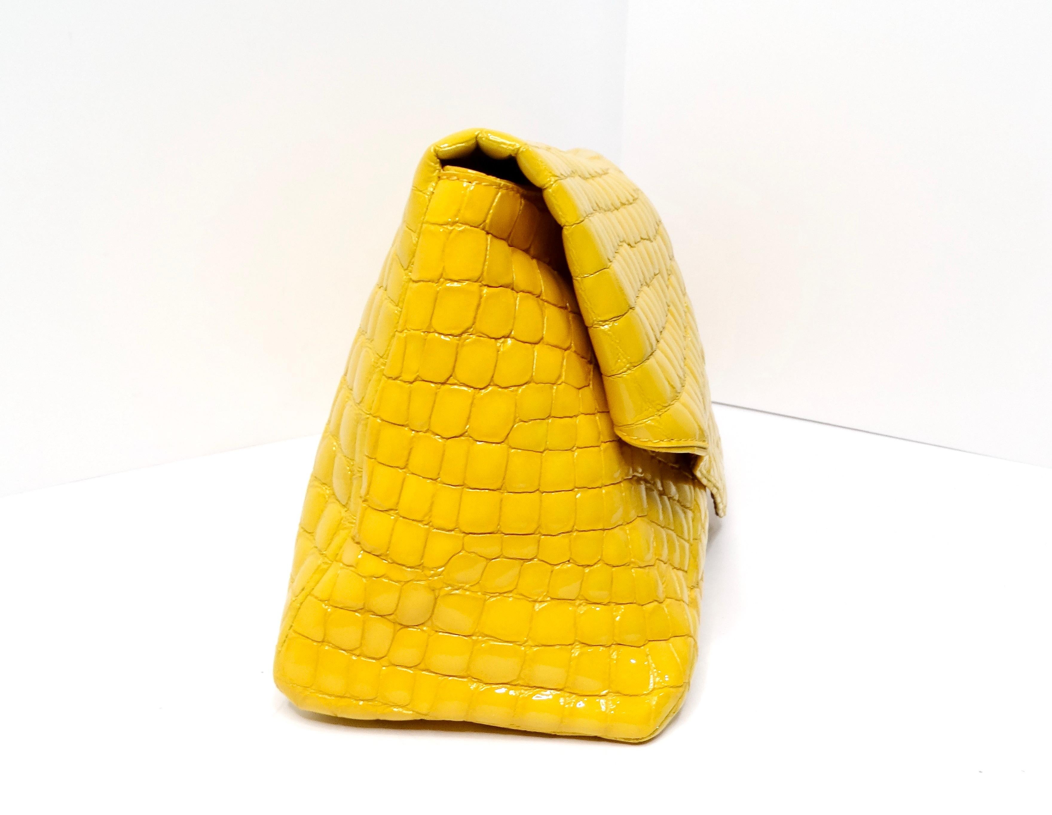 Dries Van Noten Yellow Glossed Faux Croc Large Clutch Bag 4