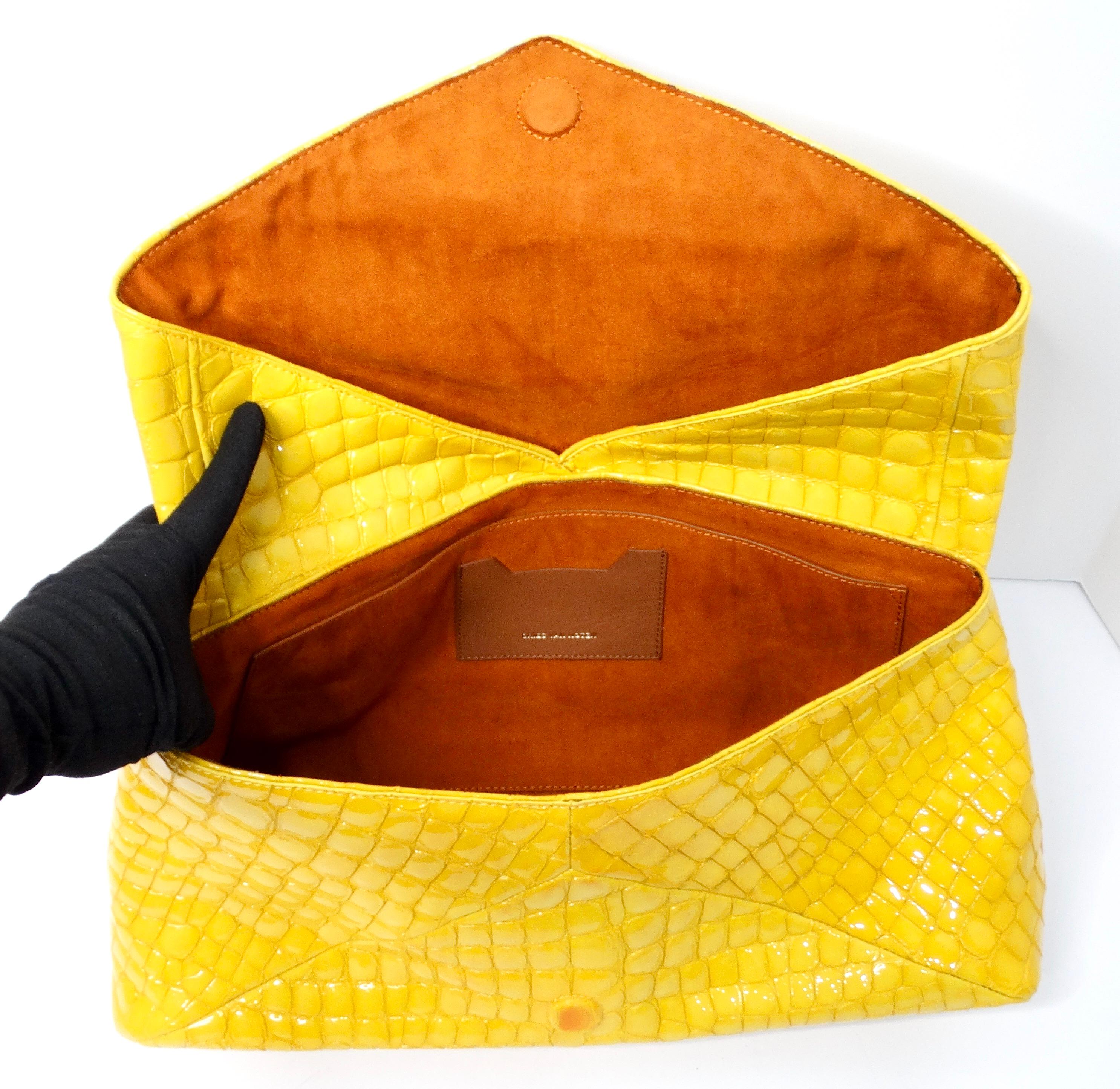 Dries Van Noten Yellow Glossed Faux Croc Large Clutch Bag 5