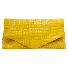 Dries Van Noten Yellow Glossed Faux Croc Large Clutch Bag