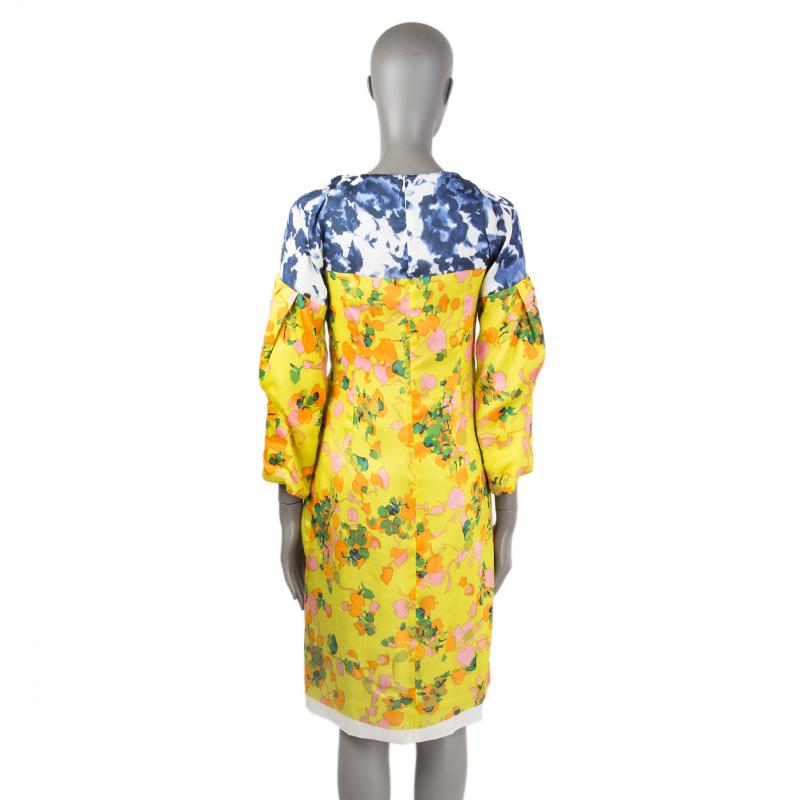 DRIES VAN NOTEN yellow silk 2008 FLORAL SHIFT Dress 36 XS In Excellent Condition In Zürich, CH