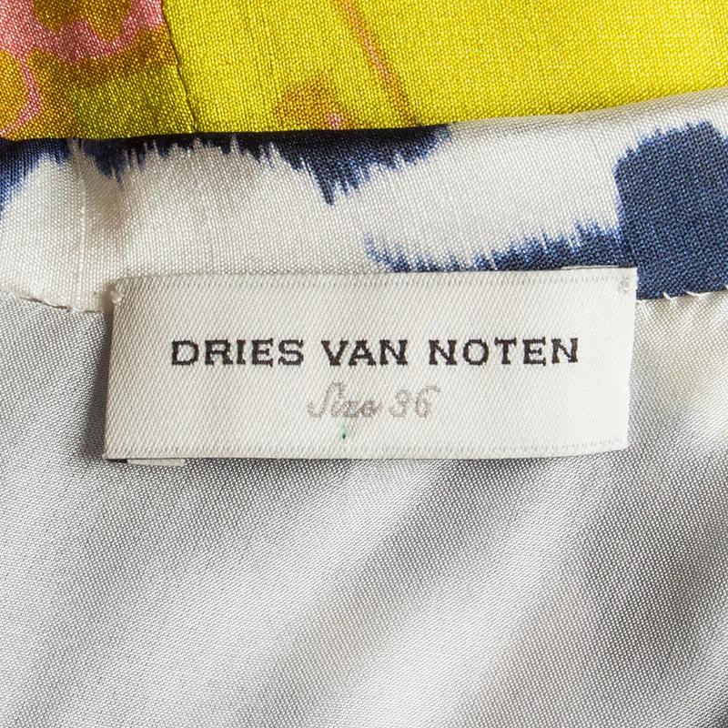Women's DRIES VAN NOTEN yellow silk 2008 FLORAL SHIFT Dress 36 XS