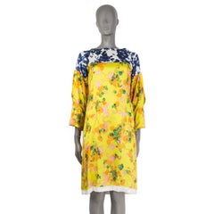 DRIES VAN NOTEN yellow silk 2008 FLORAL SHIFT Dress 36 XS