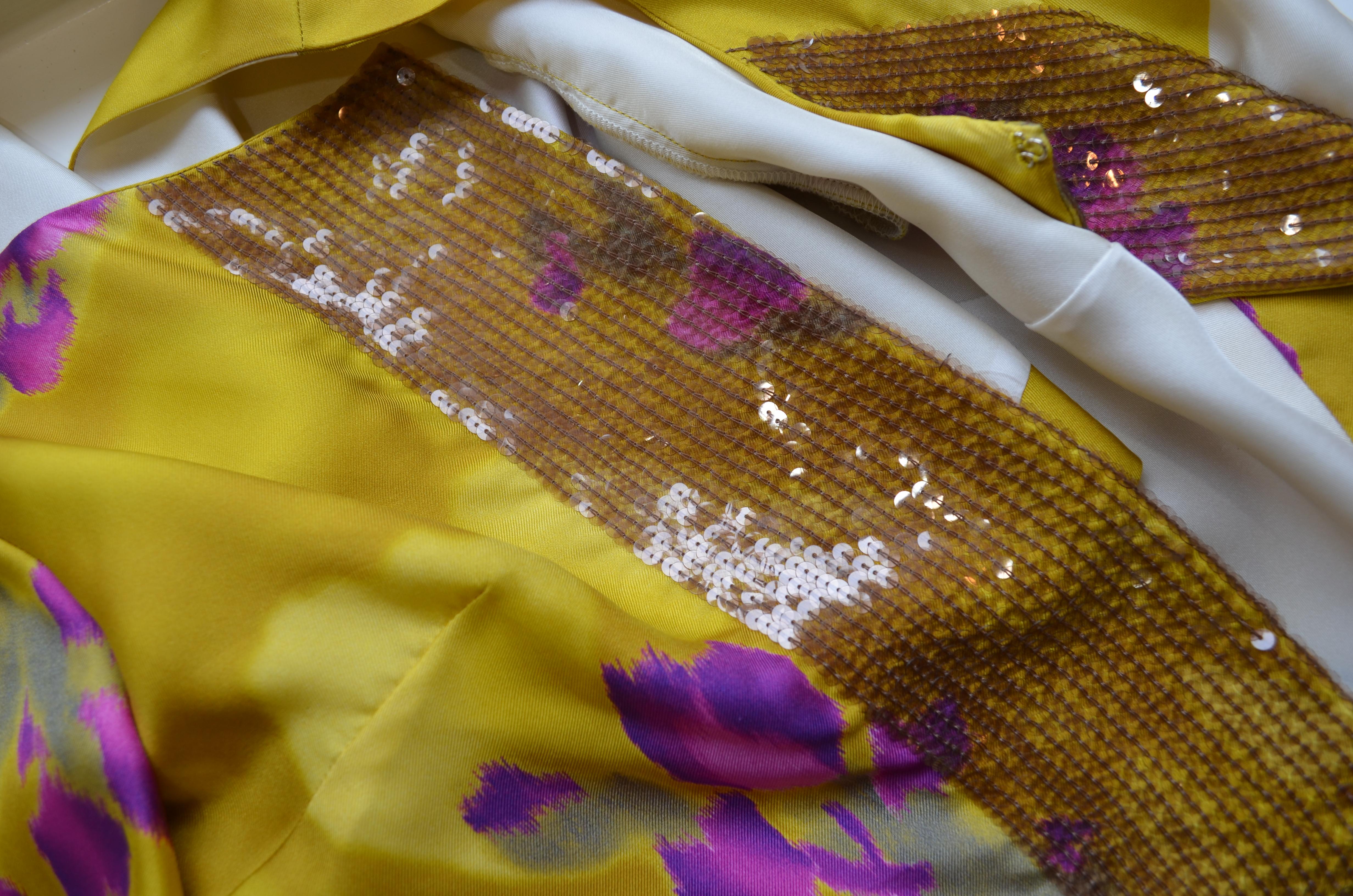 Dries Van Noten Yellow Silk Print Skirt Set For Sale 1