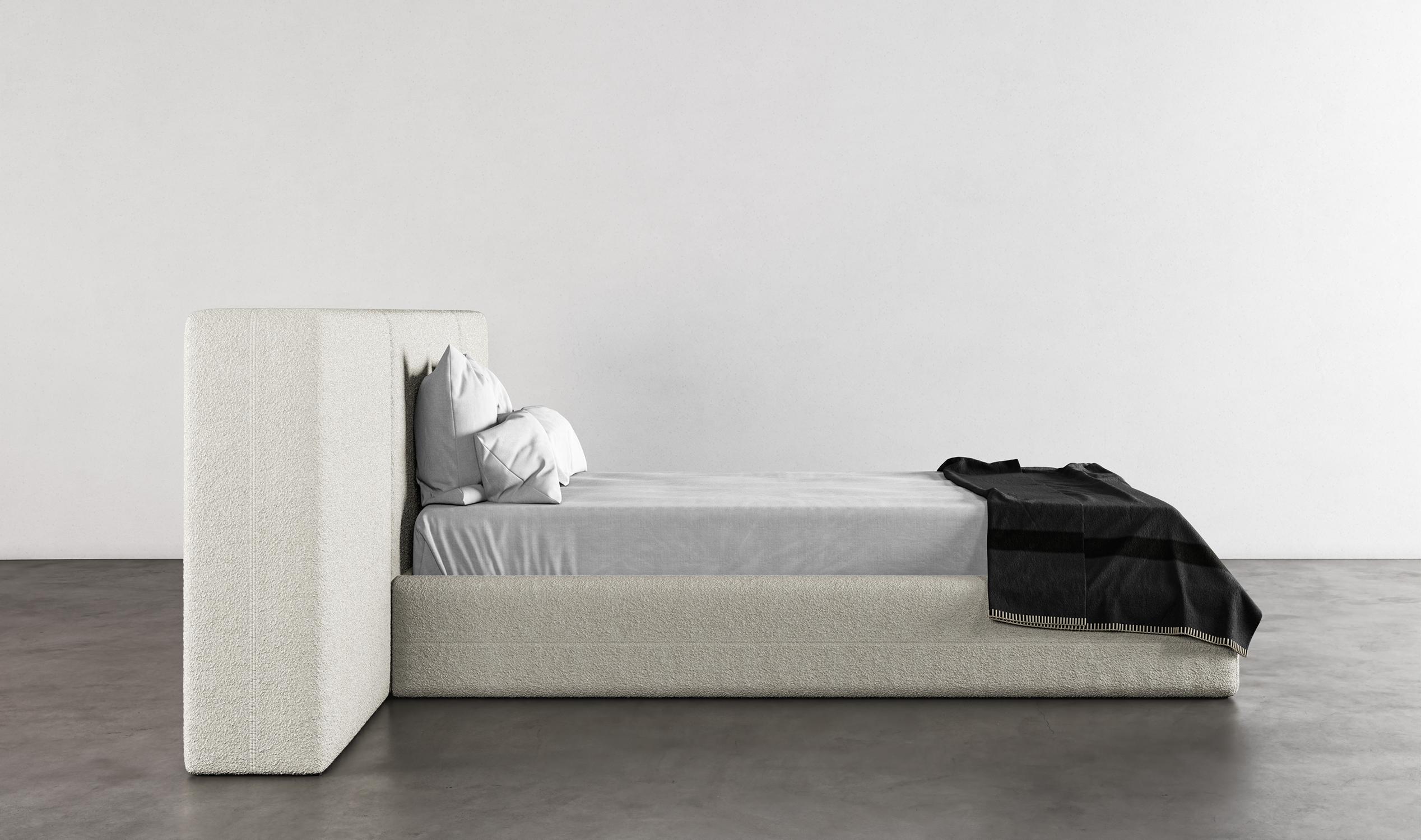 Contemporary Drift Bed - Modern Design in Soft White Boucle For Sale