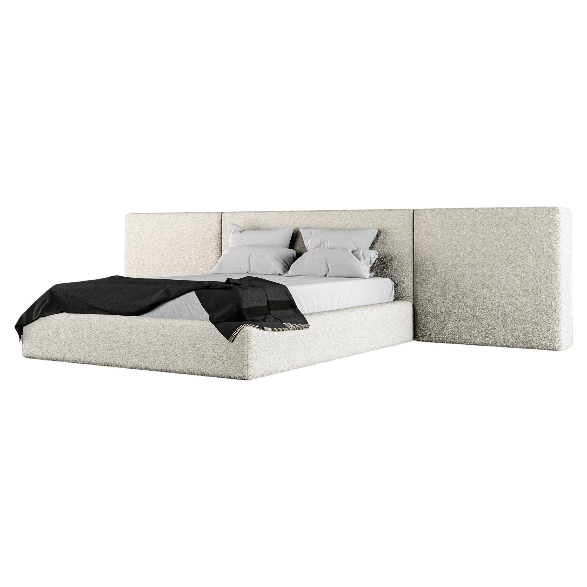 Drift Bed - Modern Design in Soft White Boucle For Sale