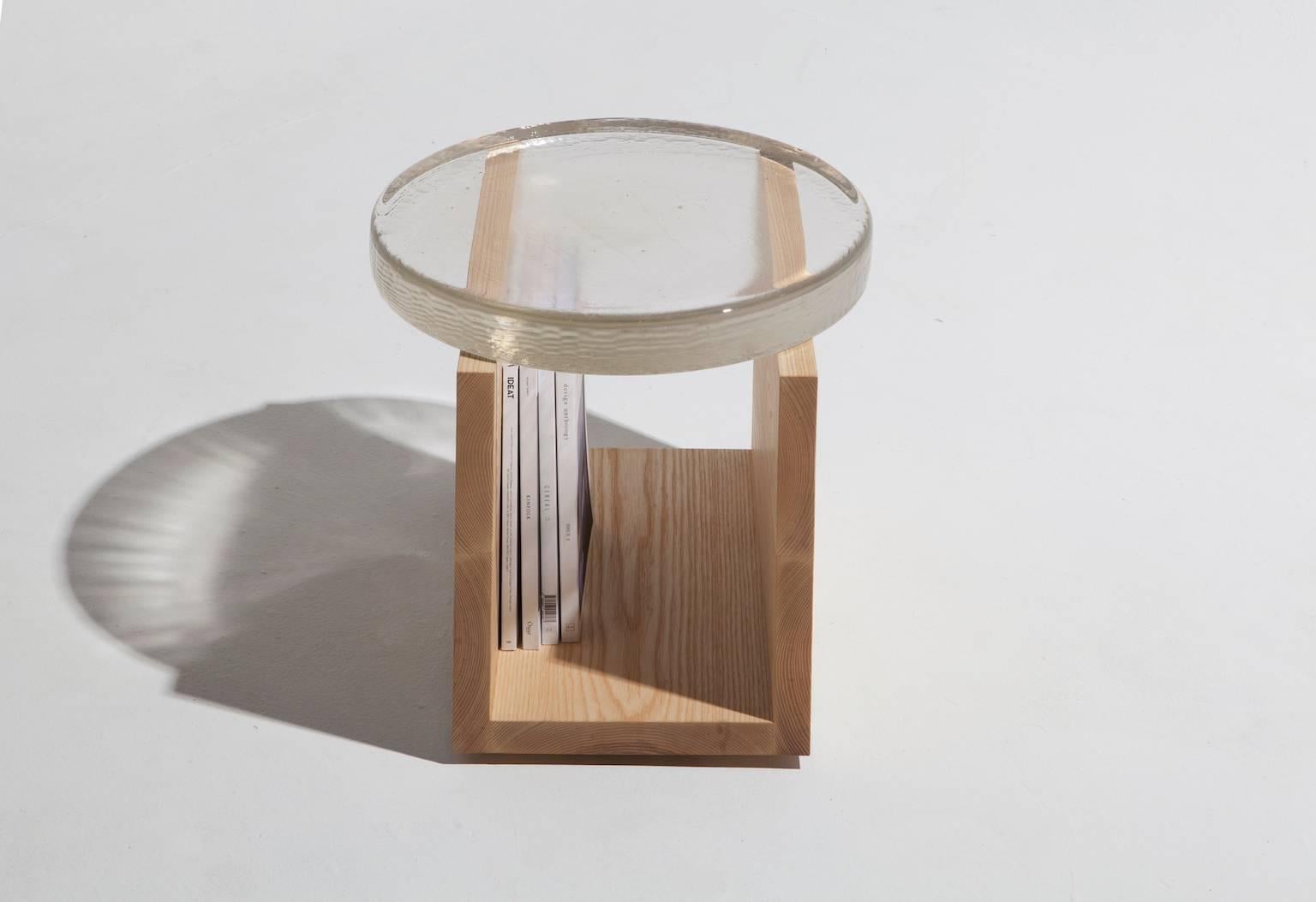 Drift Cast Glass Solid Wood Sculptural Contemporary Side Coffee Table Natural For Sale 2