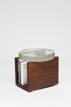 Drift Cast Glass Solid Wood Sculptural Contemporary Side Coffee Table Walnut