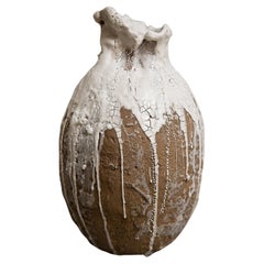 Drift  Crackle sculpture Open Tall Vase with Raw Clay