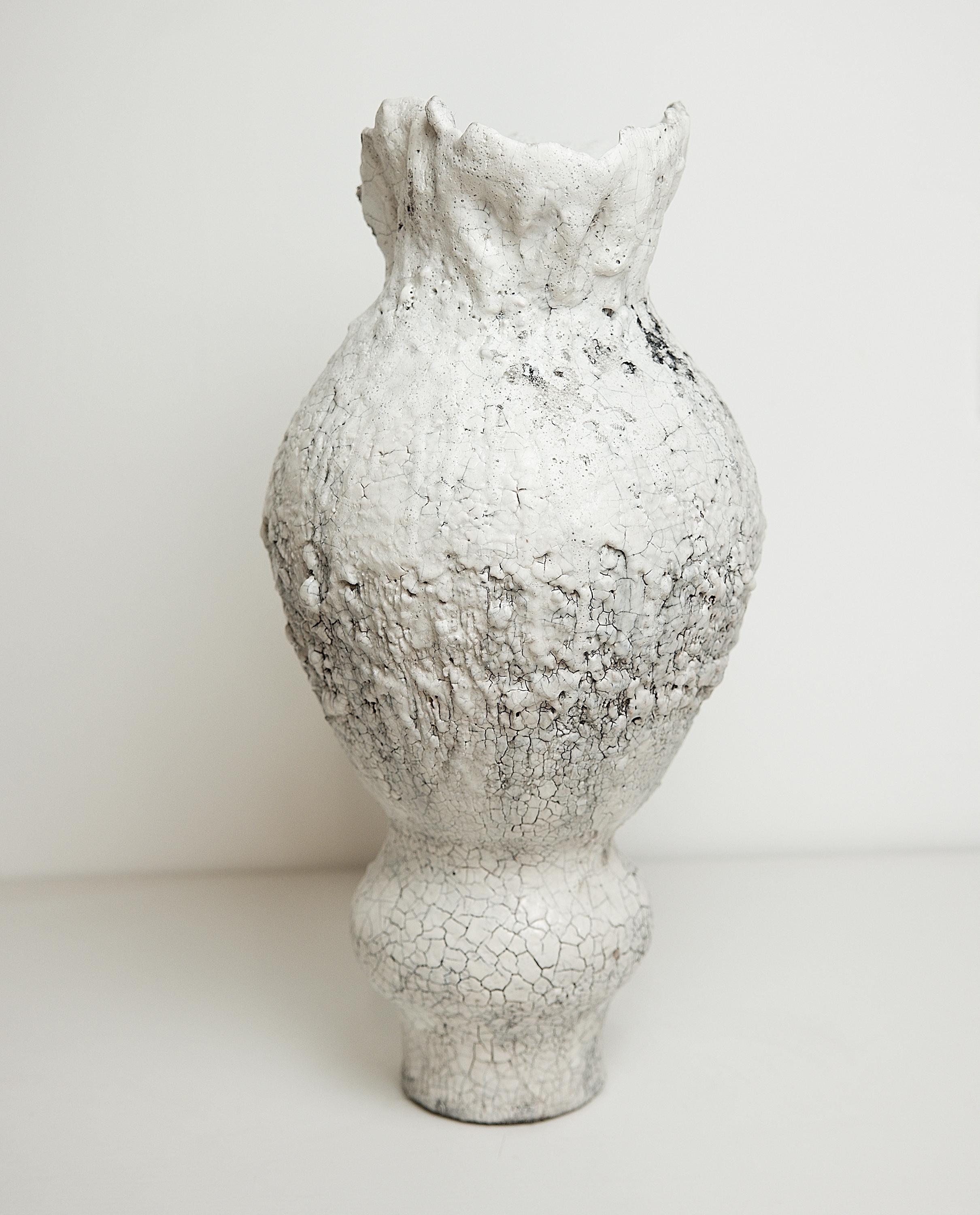 Drift  Crackle  White Sculptured Vase For Sale 3