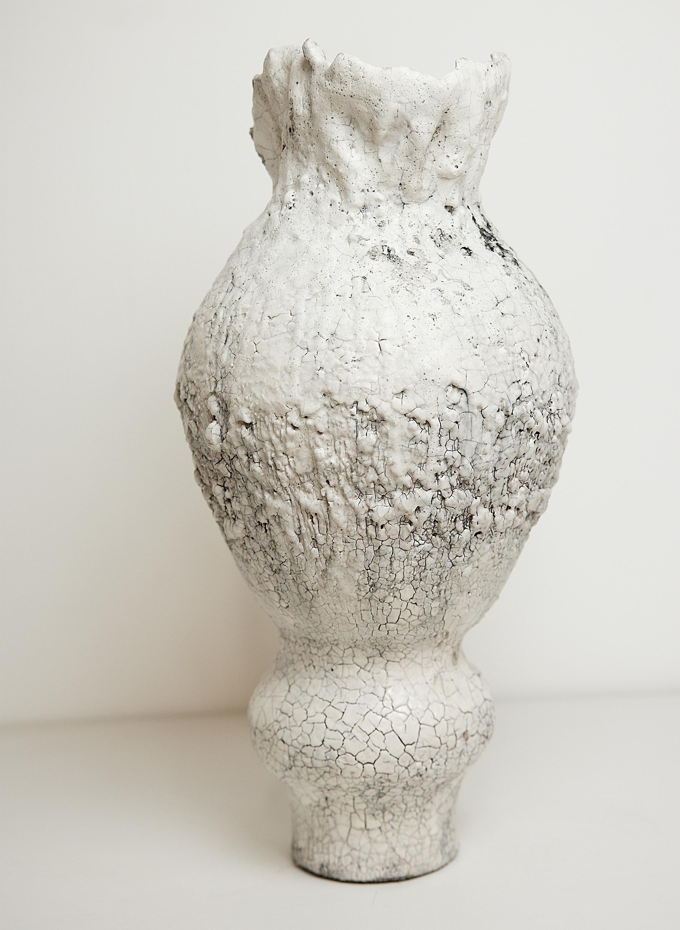Drift  Crackle  White Sculptured Vase For Sale 4