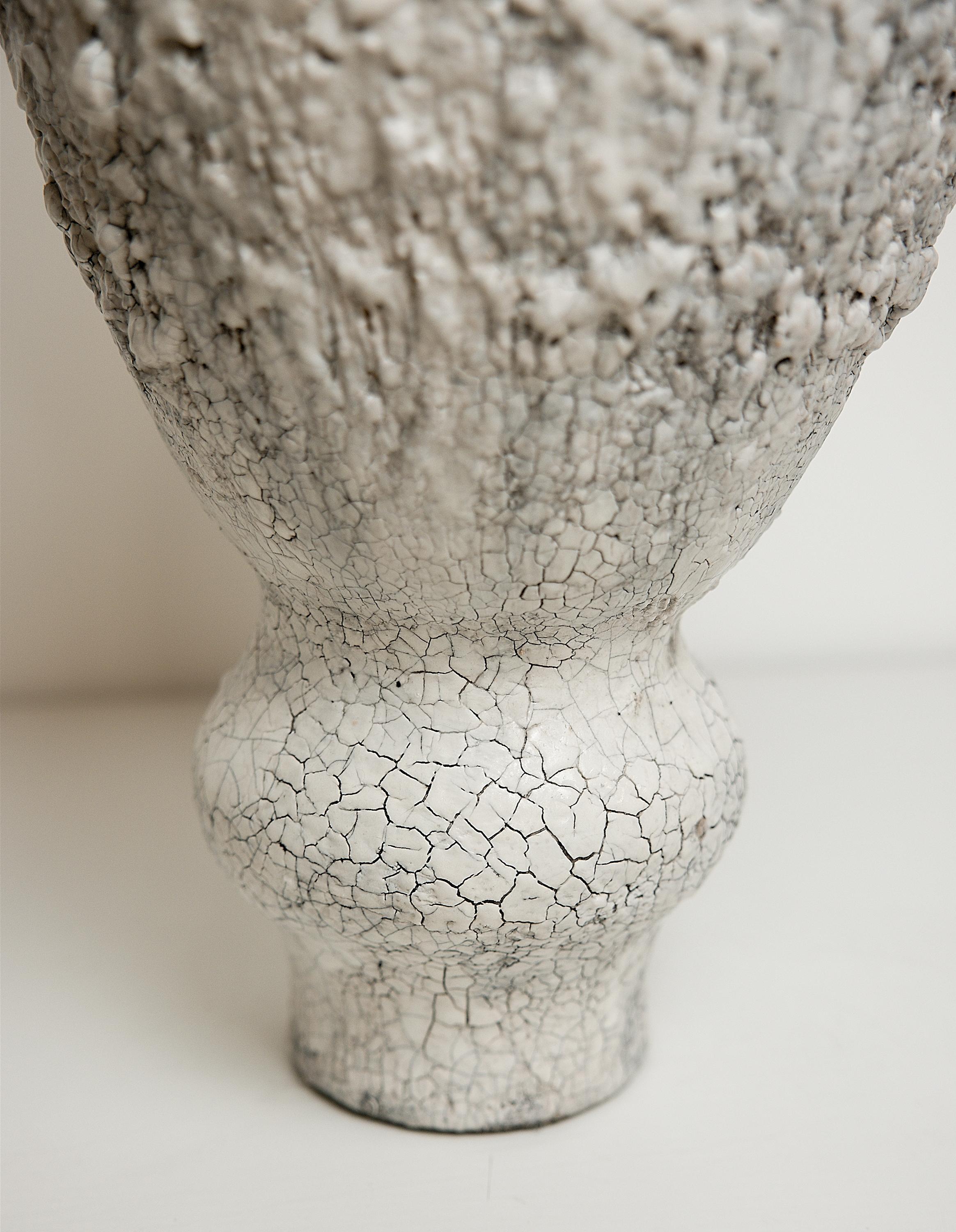 Organic Modern Drift  Crackle  White Sculptured Vase For Sale