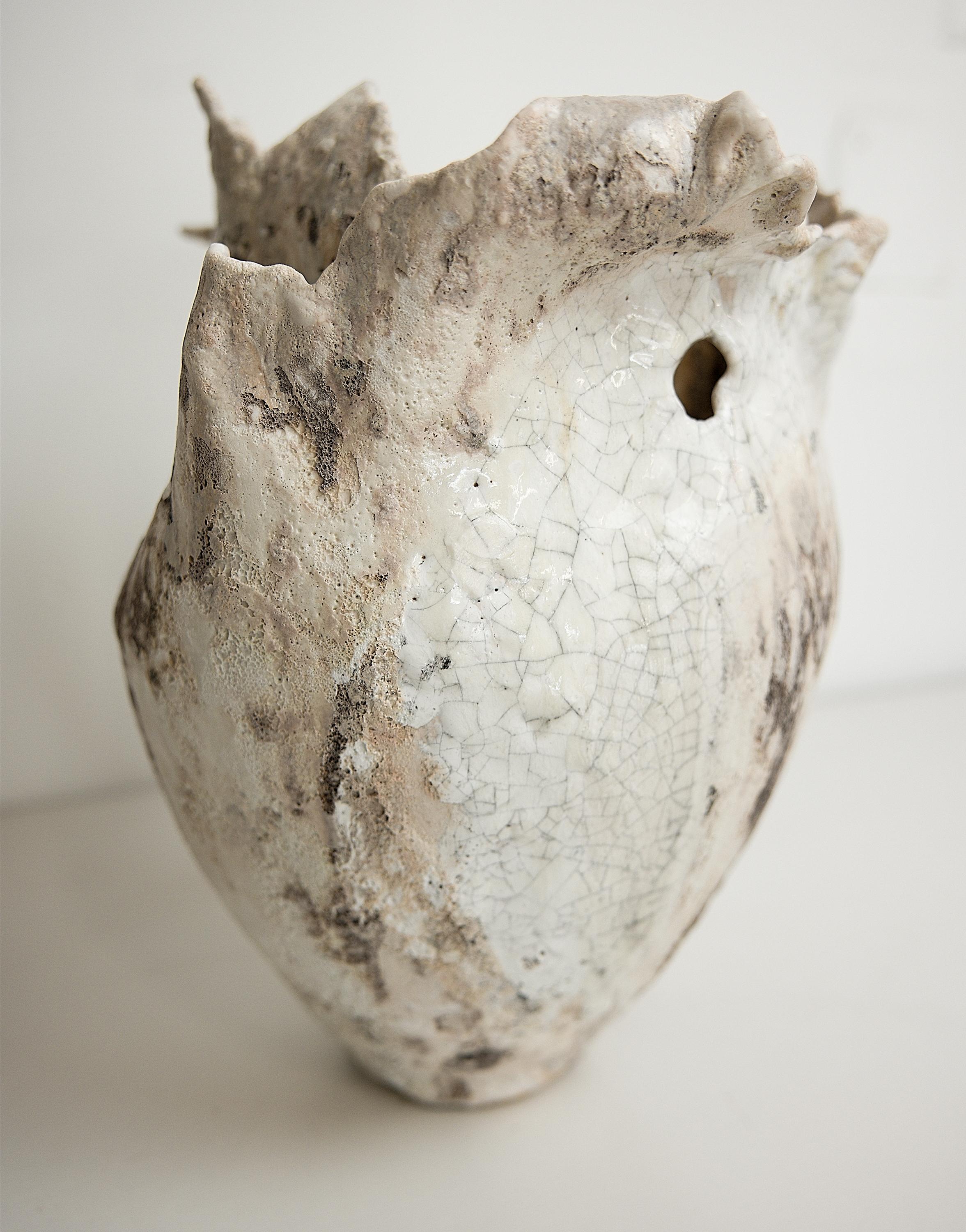 Organic Modern Drift  Crackle with Lava  sculpture Open Vase