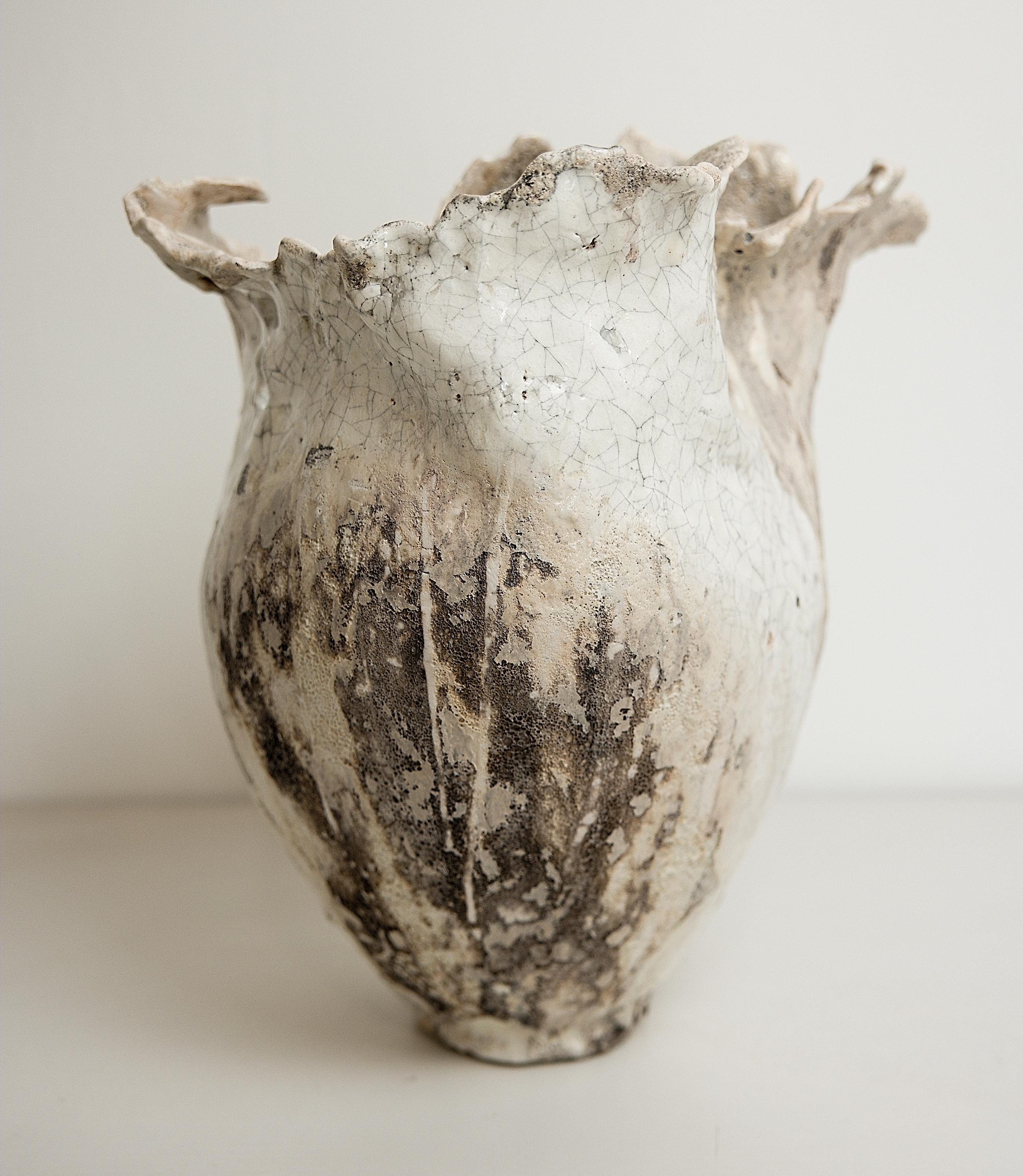 Hand-Crafted Drift  Crackle with Lava  sculpture Open Vase